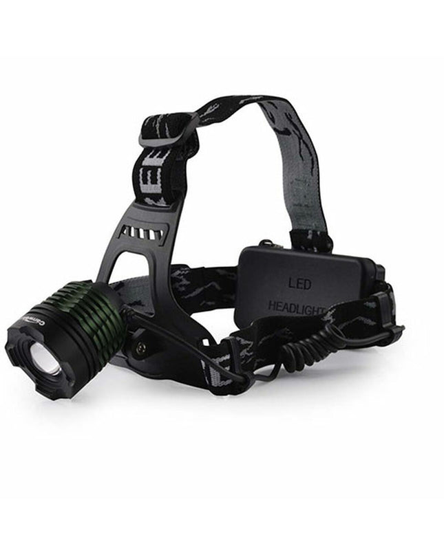 Black TM Electron 10W headlamp for outdoor sports, camping, and hiking, showing the LED light and adjustable strap.