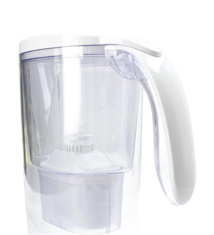 Transparant plastic Kruik met filter TM Electron, 2.3L capacity, four parts, suitable for household kitchen use.