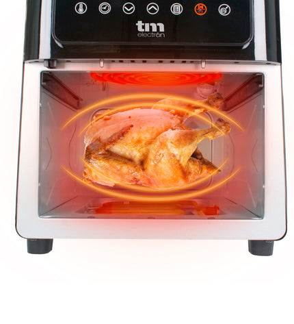 TM Electron 2000W air fryer with 9L capacity, compact electric kitchen appliance for healthy frying and cooking.