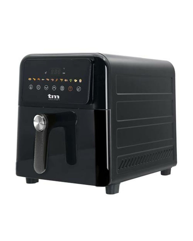 TM Electron luchtfriteuse with 9L capacity, 2000W, compact kitchen appliance for healthy frying, black and stainless steel finish.
