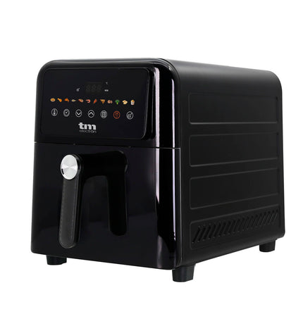 TM Electron 2000W air fryer with 9L capacity, compact design for home cooking, black finish, digital control panel.