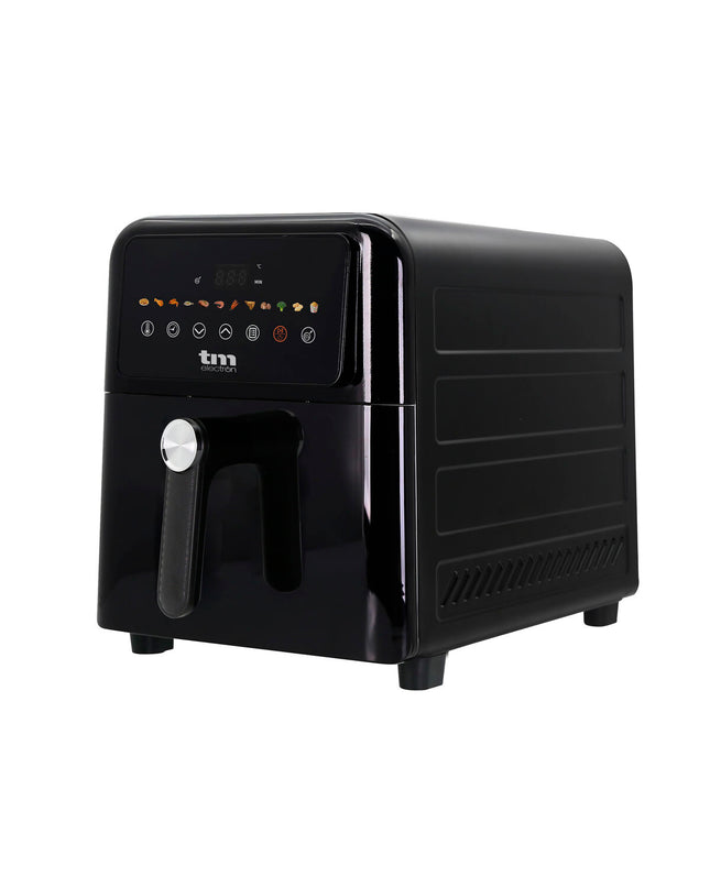 TM Electron 2000W air fryer with 9L capacity, compact design for home cooking, black finish, digital control panel.