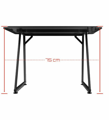 Black and red gaming desk by DRIFT, 100x60 cm, with a sturdy surface and modern design for home gaming setups.