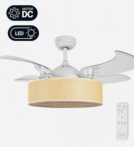 Universal Blue plafondventilator with blue blades, 65W, designed for home cooling and ventilation, shown in the product image.