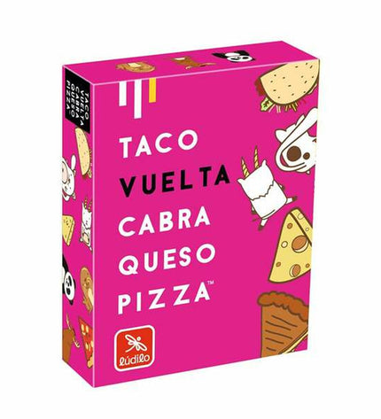 Lúdilo Taco educational game with colorful pieces including goat, cheese, and pizza, designed for kids' toys and games.