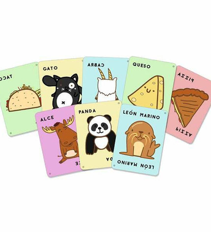 Lúdilo Taco educational game with colorful pieces including goat, cheese, and pizza toppings on a game board.