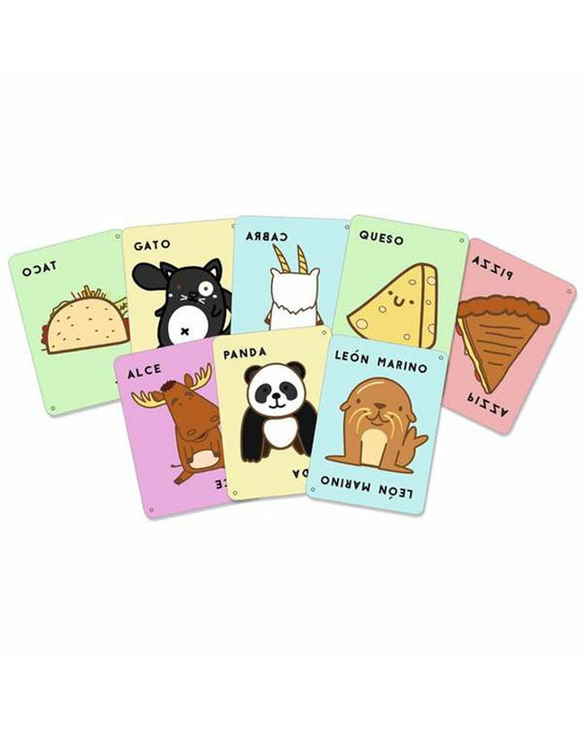 Lúdilo Taco educational game with colorful pieces including goat, cheese, and pizza toppings on a game board.