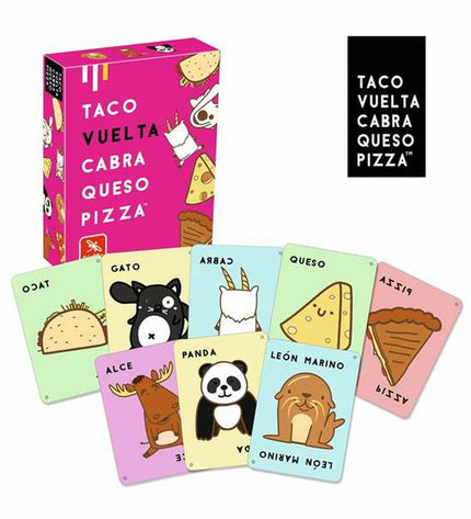 Lúdilo Taco Vuelta educational game with colorful pieces resembling goats, cheese, and pizza for children’s play and learning.