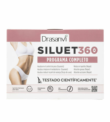 Drasanvi Vetverbrandend Siluet 360 supplement bottle for health and personal care, with product label visible.