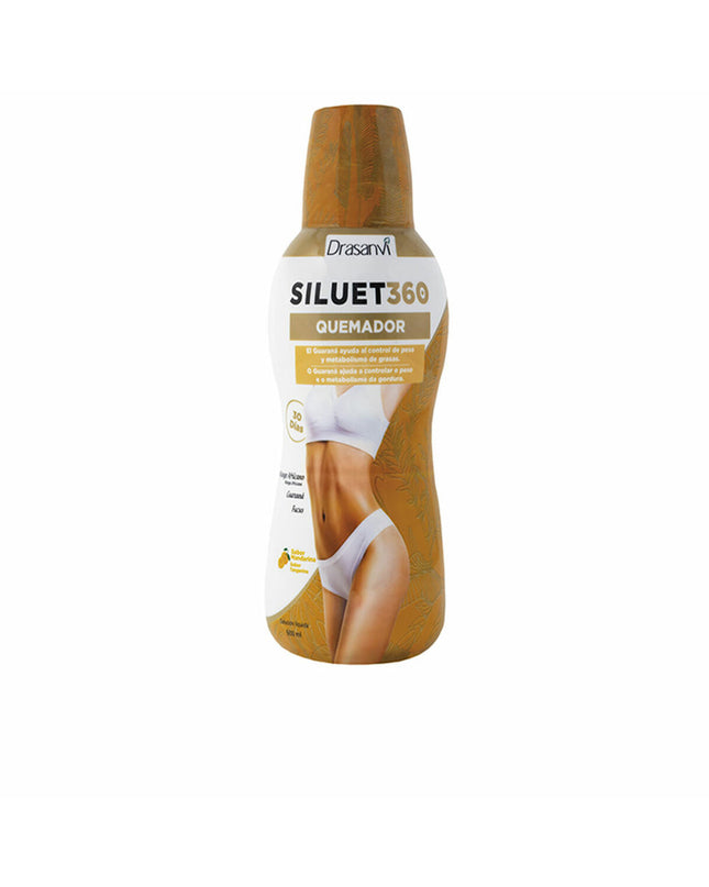 Drasanvi Siluet 360 Mandarijn vetverbrandingssupplement in 600 ml bottle, health and personal care product with orange flavor.