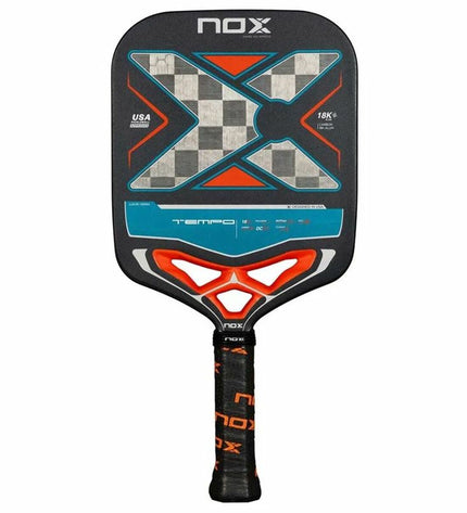 Nox Sport Luxury Tempo pickleball paddle in black, designed for outdoor paddle tennis, with a sleek ergonomic grip.