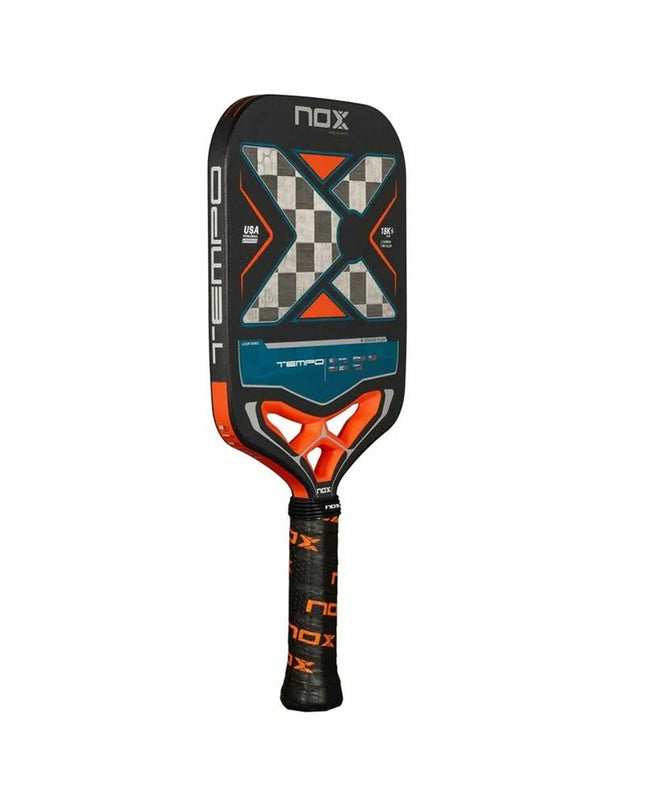 Nox Sport luxury Tempo pickleball paddle in black, designed for sport and outdoor paddle tennis, with a sleek black finish.