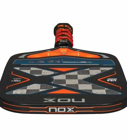 Nox Sport Luxury Tempo pickleball paddle in black, designed for outdoor paddle tennis, with a sleek black surface and ergonomic grip.