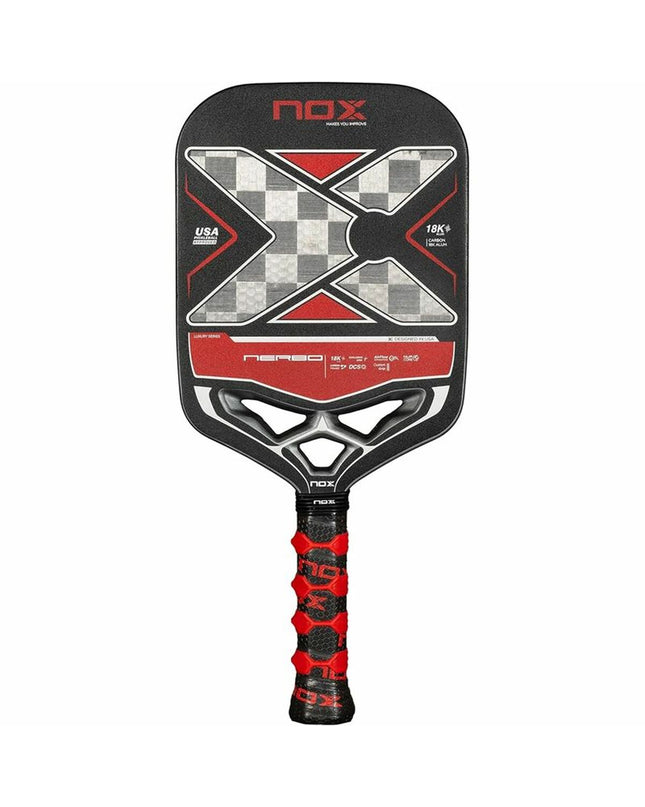 Nox Nerbo black carbon fiber pickleball paddle for sport and outdoor paddle tennis, featuring a sleek design and durable construction.