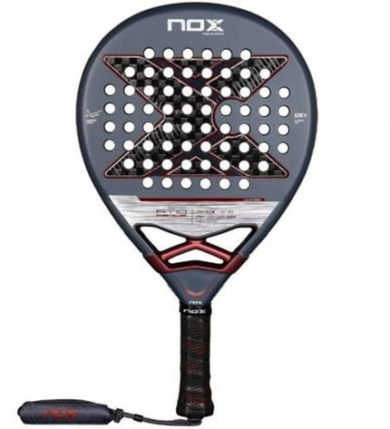 Nox-Xtreme AT10 Genius Padel Racket with 12K carbon fiber, black and blue design, for paddle tennis outdoor sports