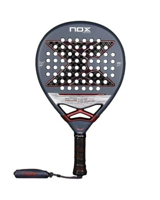 Nox-Xtreme AT10 Genius Padel Racket with 12K carbon fiber, black and blue design, for paddle tennis outdoor sports