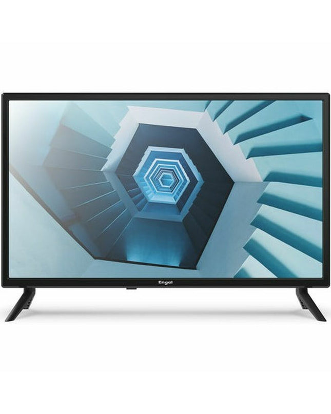 Engel LE2466T2 HD 24-inch LED TV showing a scene from a movie with a sleek black frame and screen display.