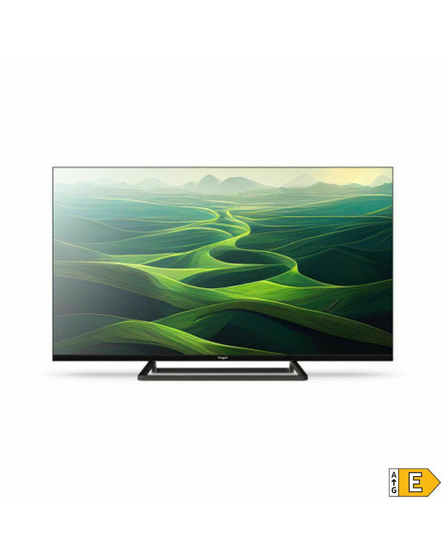 Engel 40-inch LED TV showing a vibrant screen with a TV stand and remote control on a modern living room setup