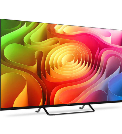Engel LE4395QLED 43-inch 4K Ultra HD smart TV with QLED display, sleek black screen and slim bezels, ideal for home entertainment.