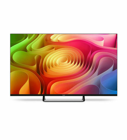 Engel LE4395QLED 43-inch 4K Ultra HD Smart TV with slim bezel, displaying vibrant colorful picture on screen.