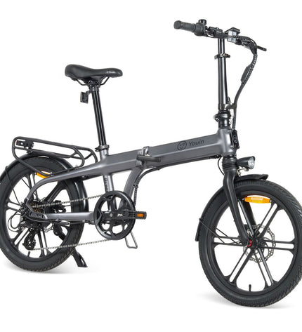Youin PRAGA electric bike in gray, 20-inch wheel, 250W motor, designed for sport and outdoor cycling activities.