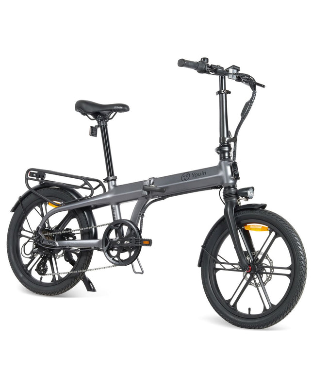 Youin PRAGA electric bike in gray, 20-inch wheel, 250W motor, designed for sport and outdoor cycling activities.