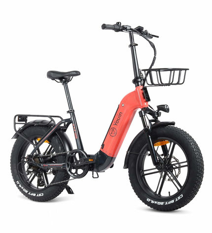 Youin Luxor II Koraal electric bicycle with 250W motor, sport and outdoor bike, close-up of frame and front wheel.