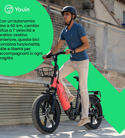 Youin Luxor II Koraal electric bike with 250W motor, sport and outdoor design, featuring a sleek frame and handlebars.