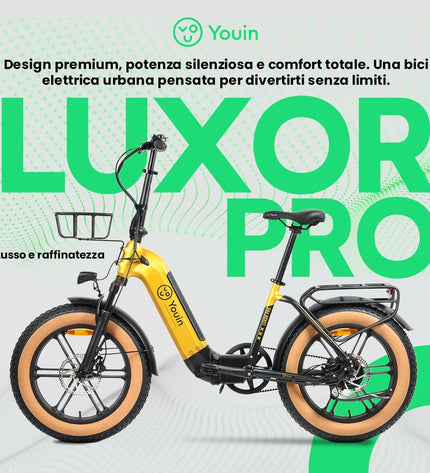 Yellow Youin BK1750 LUXOR II PRO electric bike with 250W motor, sport outdoor cycling, front view showing handlebars and frame