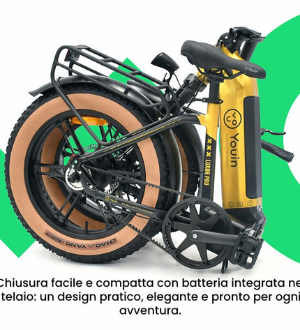 Yellow Youin BK1750 LUXOR II PRO electric bike for sports and outdoor riding, featuring a 250W motor and sleek design.