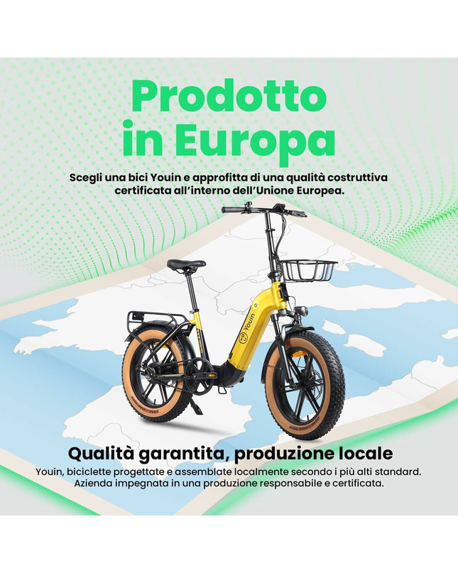 Yellow Youin BK1750 LUXOR II PRO electric bike, 250W sport outdoor bicycle, suitable for road riding and outdoor adventures.