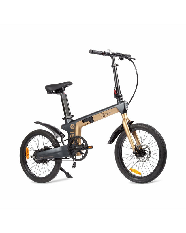 Black and gold Youin BK1950 OSLO PRO electric bicycle, sport and outdoor bike with sleek design and advanced features.