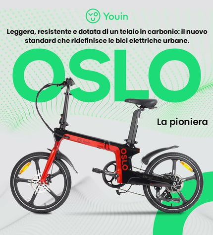 Youin BK1900 OSLO red electric bike for sport and outdoor cycling, featuring a sleek frame and sporty design.