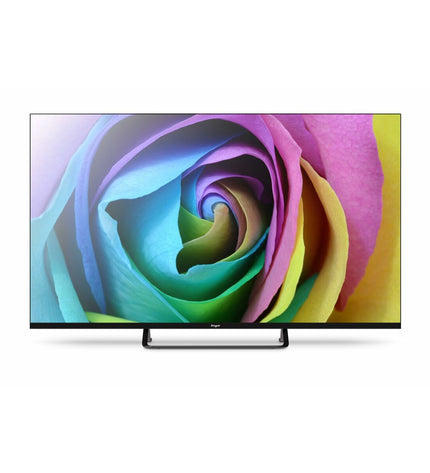 Engel LE4394QLED 43-inch smart TV with sleek black screen and slim bezel, suitable for home entertainment and video streaming.
