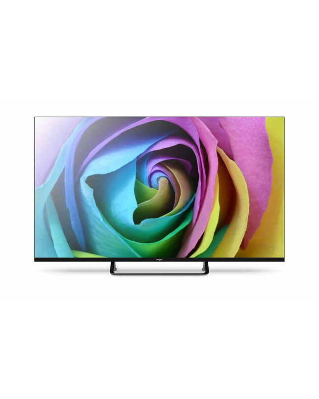 Engel LE4394QLED 43-inch smart TV with sleek black screen and slim bezel, suitable for home entertainment and video streaming.