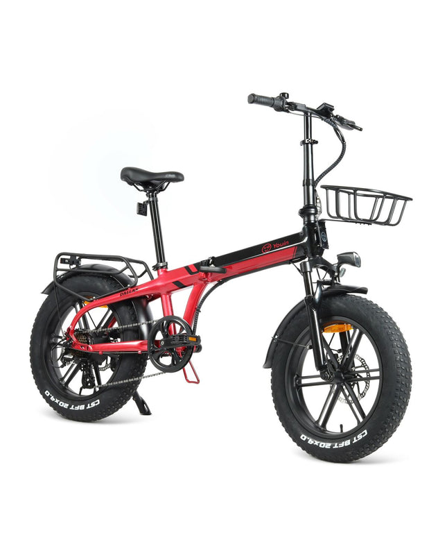 Youin BK1650R Dallas black and red electric bike with 20-inch wheels, 250W motor, suitable for sport and outdoor cycling.