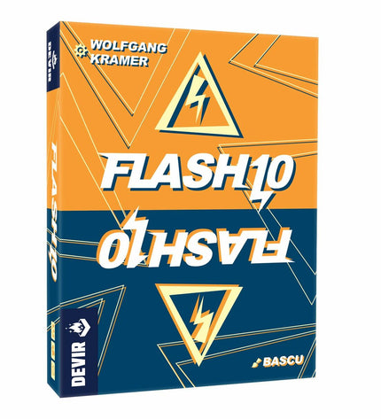 Devir Flash 10 board game with colorful cards and game pieces on a table, part of Devir's collection of toys and games.