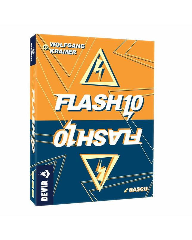 Devir Flash 10 board game with colorful cards and game pieces on a table, part of Devir's collection of toys and games.