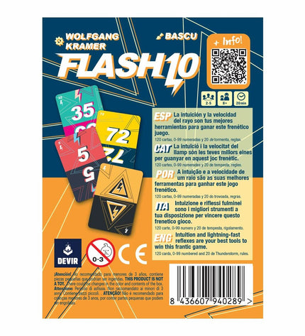 Devir Flash 10 board game with colorful cards and game pieces, ideal for fun family gameplay and entertainment.