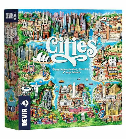 Devir bordspel box with colorful artwork, featuring game components and cards for fun tabletop gameplay.