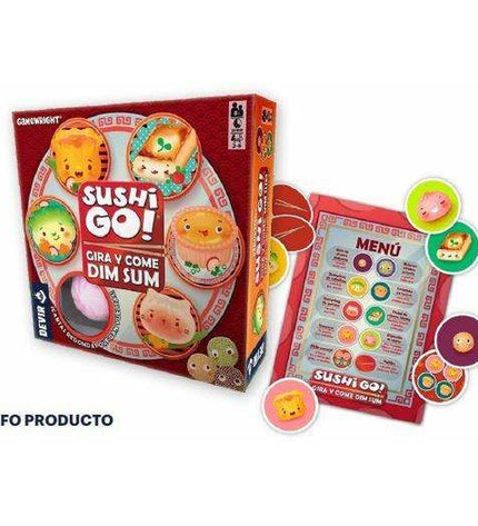 Devir MGS0000024037 board game with colorful cards and game pieces laid out on a wooden table.