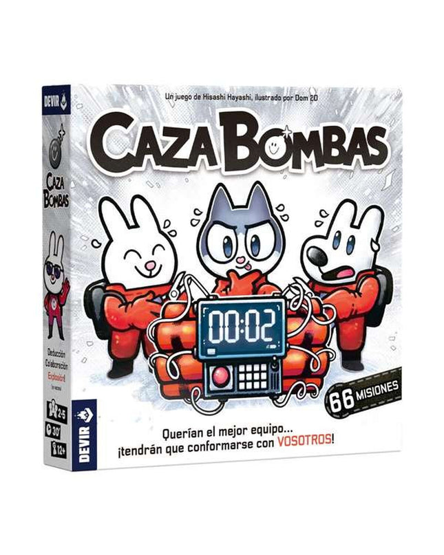 Devir Cazabombas dexterity game with colorful game pieces and game board, designed for fun and skillful play.