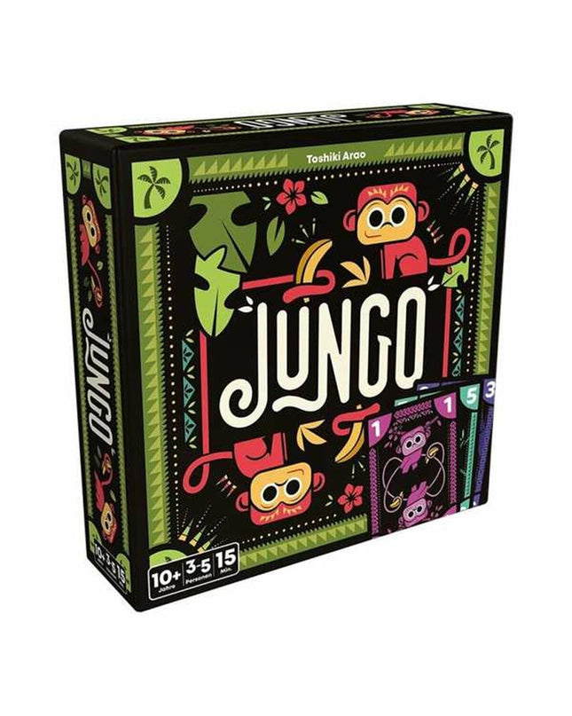 Devir Jungo board game with colorful cards and game pieces for family fun and strategic play.