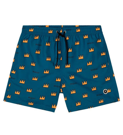 Jimmy Lion men's blue swim trunks featuring Basquiat Batman design, ideal for watersport and outdoor activities.