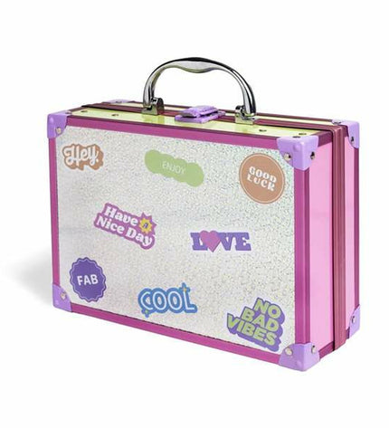 Martinelia Kinder make-up set with various colorful pretend cosmetics, compact storage box, ideal for children’s imaginative play.
