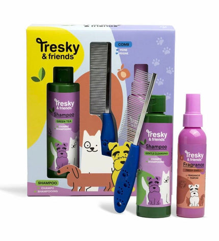 Tresky & Friends hygiene set for dogs with three components, including grooming tools and accessories for pet care.