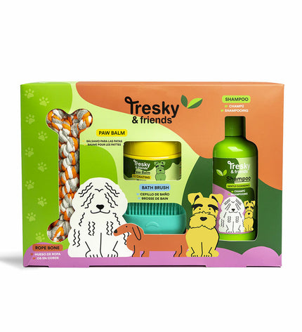 Hygiëneset Tresky & Friends voor honden met 4 onderdelen, inclusief borstel, schaar, nagelvijl en tandenborstel in kleurrijk design