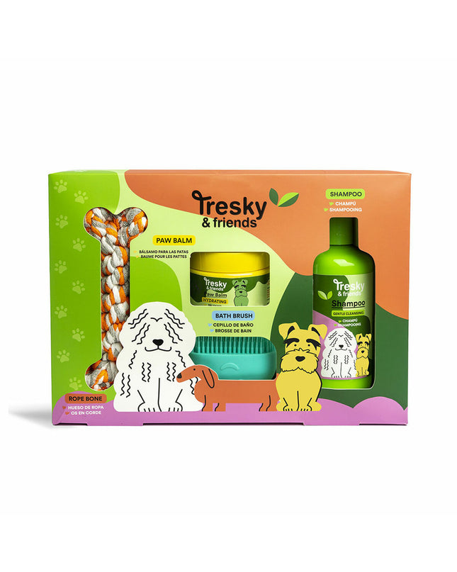 Hygiëneset Tresky & Friends voor honden met 4 onderdelen, inclusief borstel, schaar, nagelvijl en tandenborstel in kleurrijk design