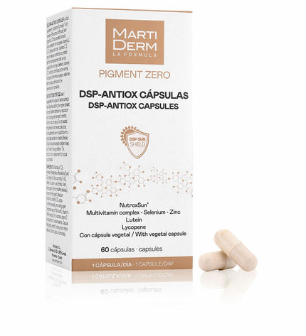 Martiderm Vitamine B PIGMENT ZERO 60 capsules, health supplement for skin pigmentation, in a white bottle with label.