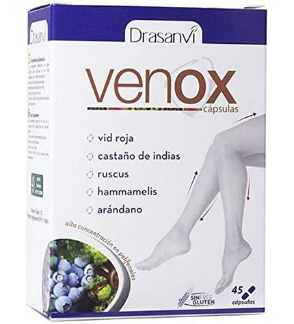 Bottle of Drasanvi Venox dietary supplement with 45 capsules, part of health and personal care vitamins and minerals range.